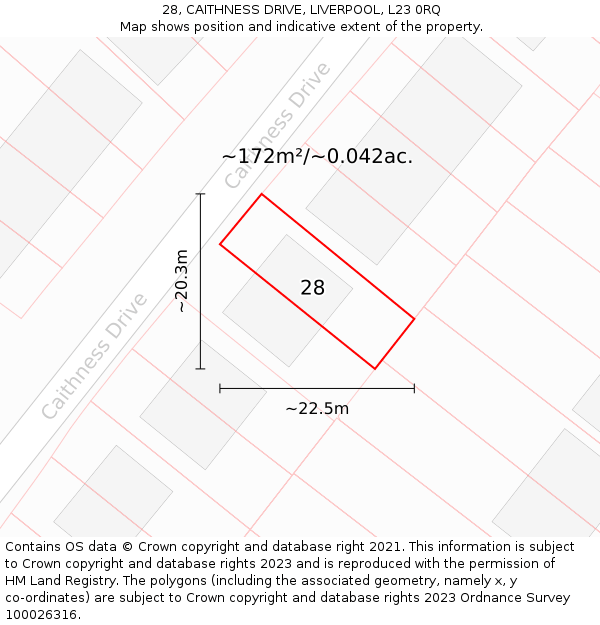28, CAITHNESS DRIVE, LIVERPOOL, L23 0RQ: Plot and title map