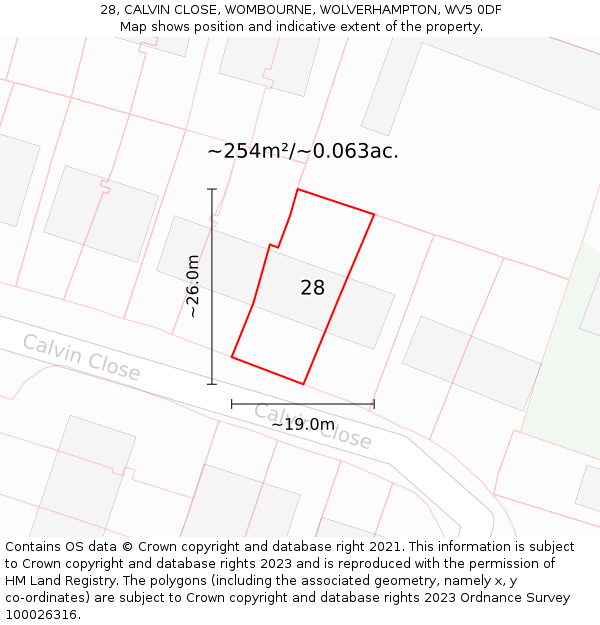 28, CALVIN CLOSE, WOMBOURNE, WOLVERHAMPTON, WV5 0DF: Plot and title map