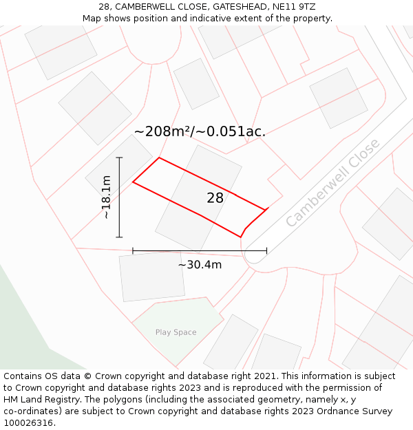 28, CAMBERWELL CLOSE, GATESHEAD, NE11 9TZ: Plot and title map