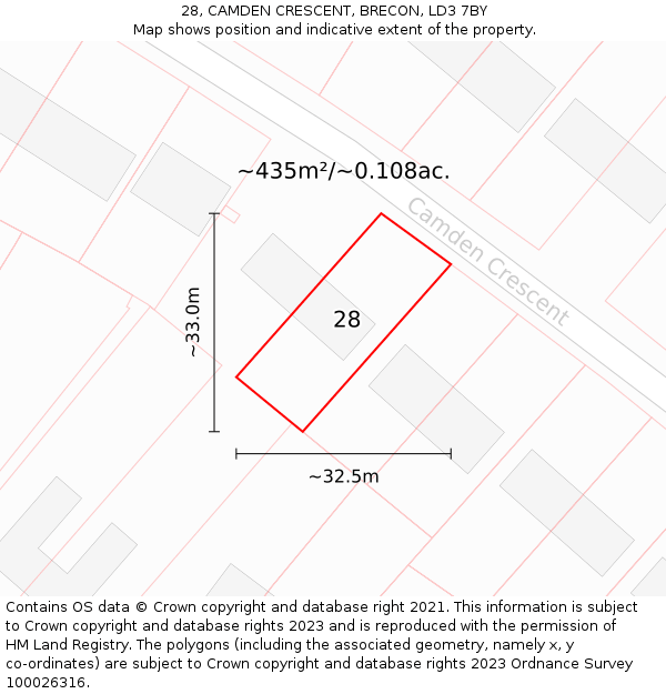 28, CAMDEN CRESCENT, BRECON, LD3 7BY: Plot and title map