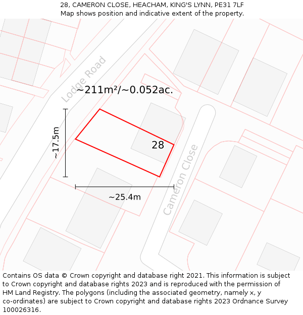 28, CAMERON CLOSE, HEACHAM, KING'S LYNN, PE31 7LF: Plot and title map