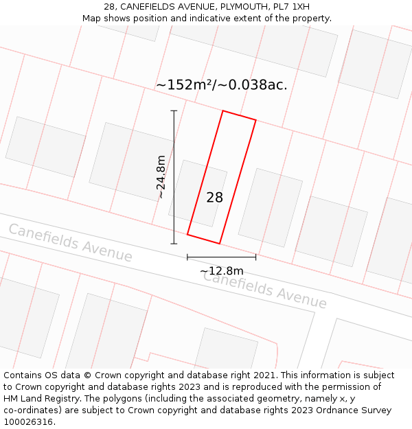 28, CANEFIELDS AVENUE, PLYMOUTH, PL7 1XH: Plot and title map