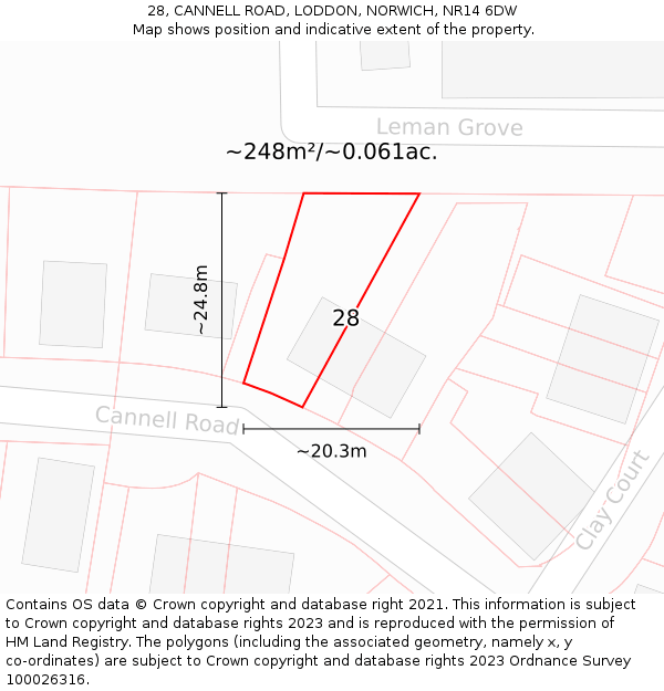 28, CANNELL ROAD, LODDON, NORWICH, NR14 6DW: Plot and title map