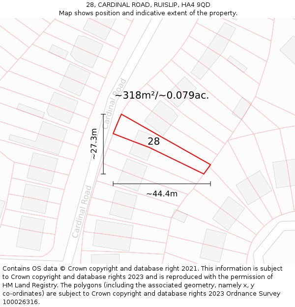 28, CARDINAL ROAD, RUISLIP, HA4 9QD: Plot and title map