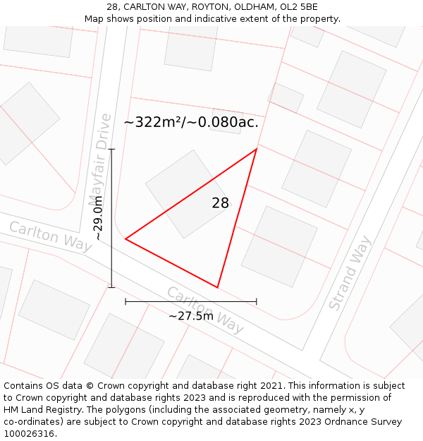 28, CARLTON WAY, ROYTON, OLDHAM, OL2 5BE: Plot and title map