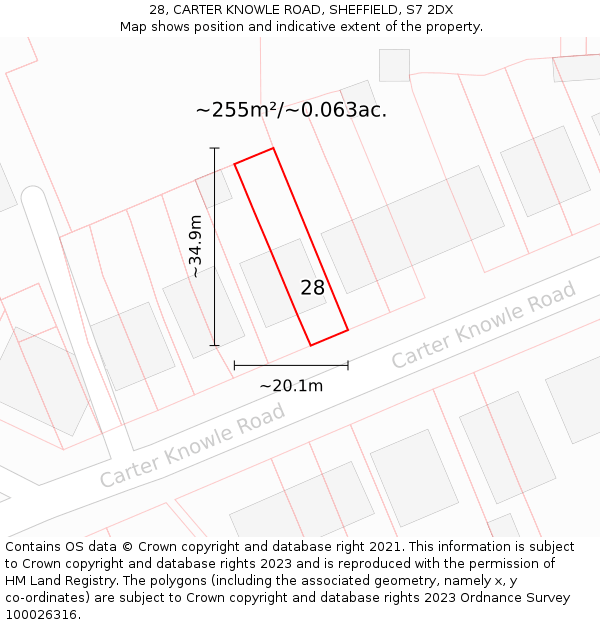 28, CARTER KNOWLE ROAD, SHEFFIELD, S7 2DX: Plot and title map