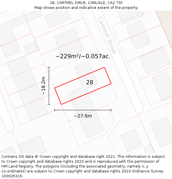 28, CARTMEL DRIVE, CARLISLE, CA2 7SF: Plot and title map