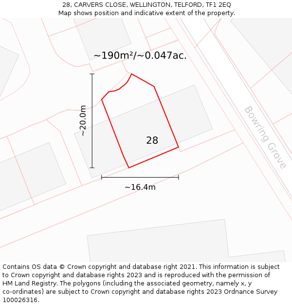 28, CARVERS CLOSE, WELLINGTON, TELFORD, TF1 2EQ: Plot and title map