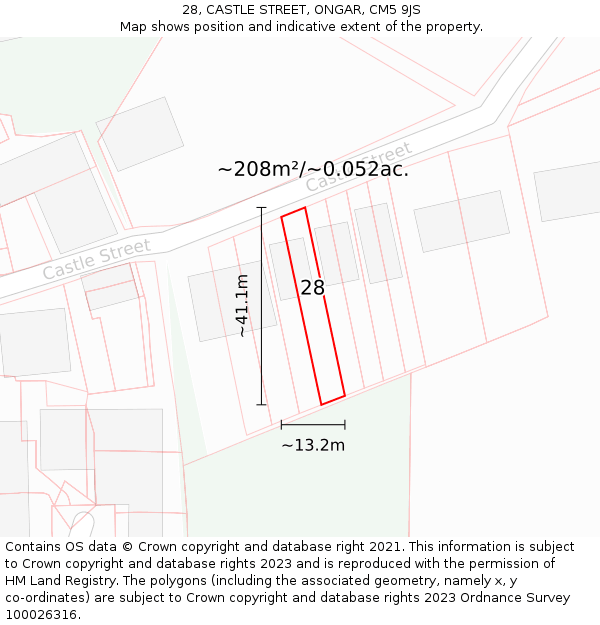 28, CASTLE STREET, ONGAR, CM5 9JS: Plot and title map