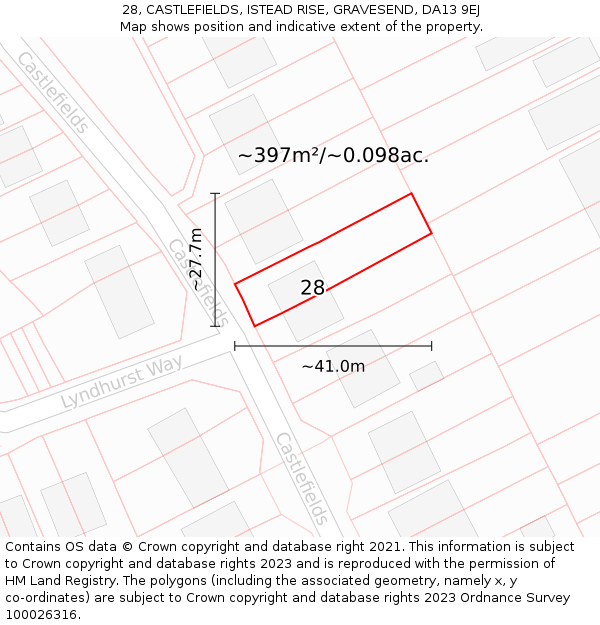 28, CASTLEFIELDS, ISTEAD RISE, GRAVESEND, DA13 9EJ: Plot and title map