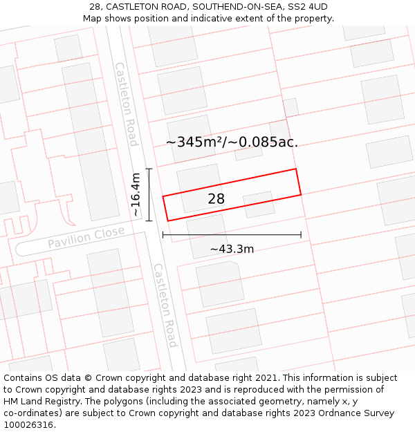 28, CASTLETON ROAD, SOUTHEND-ON-SEA, SS2 4UD: Plot and title map