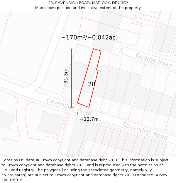 28, CAVENDISH ROAD, MATLOCK, DE4 3GY: Plot and title map