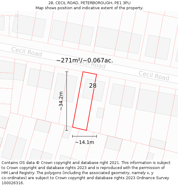 28, CECIL ROAD, PETERBOROUGH, PE1 3PU: Plot and title map