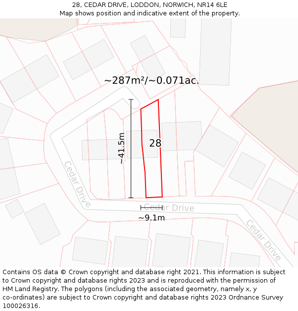 28, CEDAR DRIVE, LODDON, NORWICH, NR14 6LE: Plot and title map