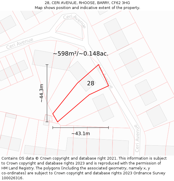 28, CERI AVENUE, RHOOSE, BARRY, CF62 3HG: Plot and title map