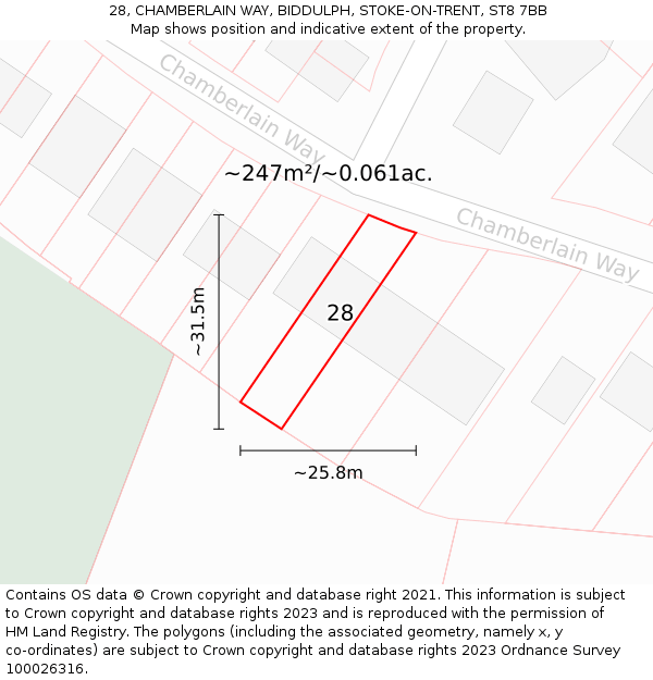 28, CHAMBERLAIN WAY, BIDDULPH, STOKE-ON-TRENT, ST8 7BB: Plot and title map