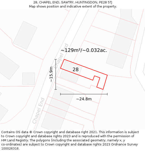 28, CHAPEL END, SAWTRY, HUNTINGDON, PE28 5TJ: Plot and title map