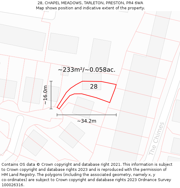 28, CHAPEL MEADOWS, TARLETON, PRESTON, PR4 6WA: Plot and title map