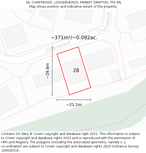 28, CHARTWOOD, LOGGERHEADS, MARKET DRAYTON, TF9 4RJ: Plot and title map