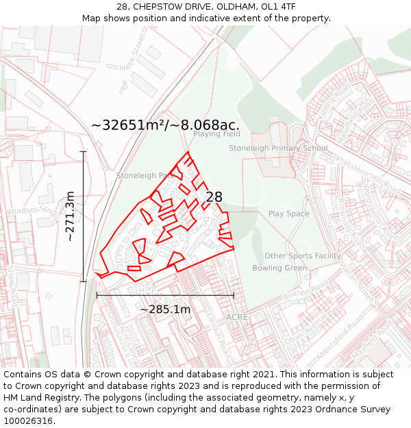 28, CHEPSTOW DRIVE, OLDHAM, OL1 4TF: Plot and title map