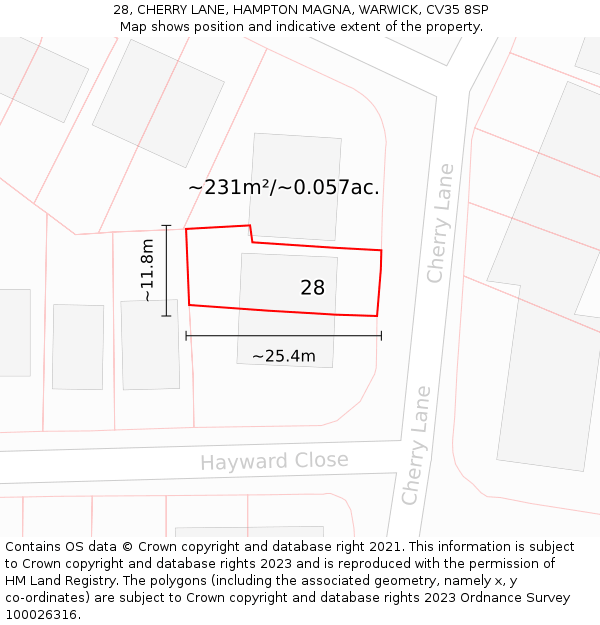 28, CHERRY LANE, HAMPTON MAGNA, WARWICK, CV35 8SP: Plot and title map