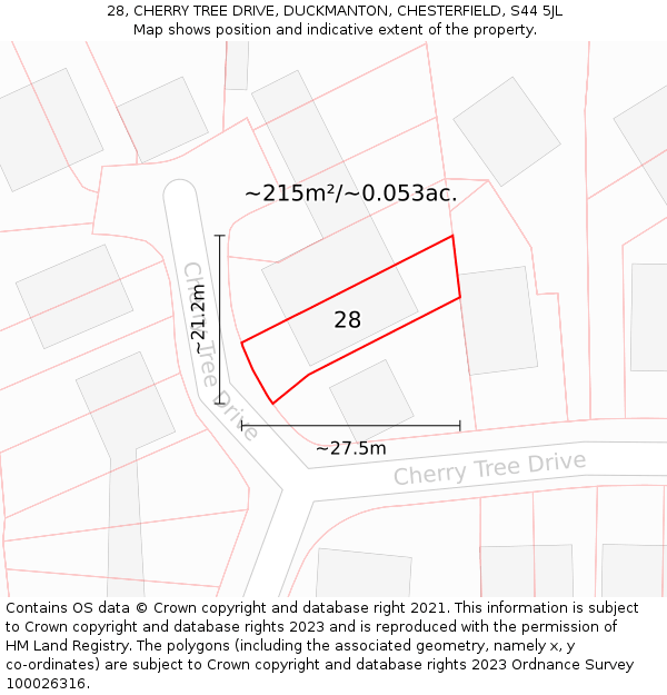 28, CHERRY TREE DRIVE, DUCKMANTON, CHESTERFIELD, S44 5JL: Plot and title map