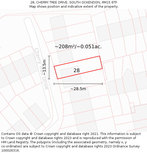28, CHERRY TREE DRIVE, SOUTH OCKENDON, RM15 6TP: Plot and title map