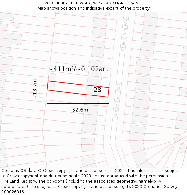 28, CHERRY TREE WALK, WEST WICKHAM, BR4 9EF: Plot and title map