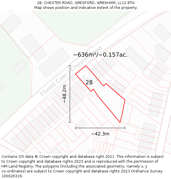 28, CHESTER ROAD, GRESFORD, WREXHAM, LL12 8TN: Plot and title map