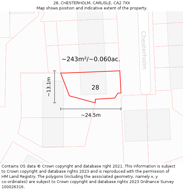28, CHESTERHOLM, CARLISLE, CA2 7XX: Plot and title map