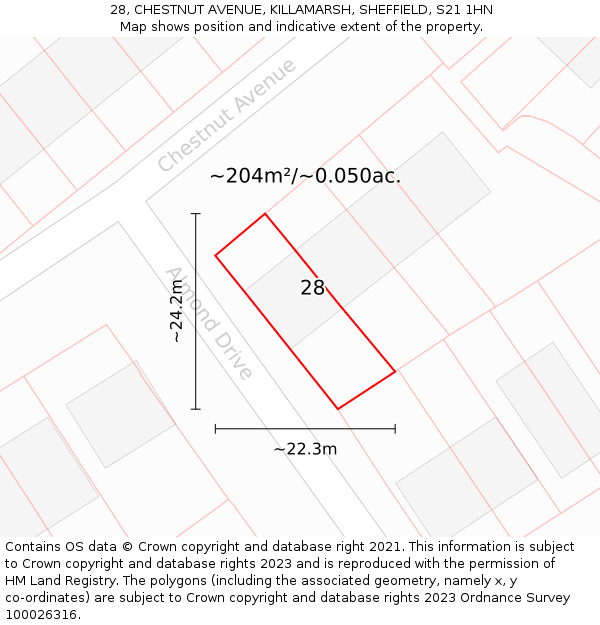 28, CHESTNUT AVENUE, KILLAMARSH, SHEFFIELD, S21 1HN: Plot and title map