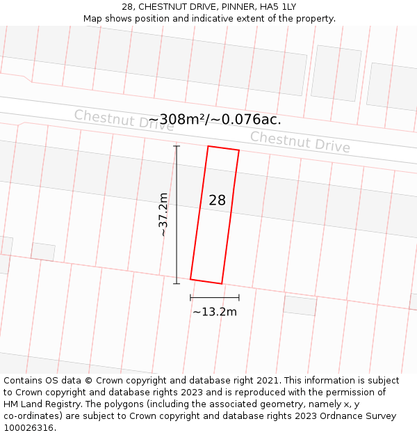 28, CHESTNUT DRIVE, PINNER, HA5 1LY: Plot and title map