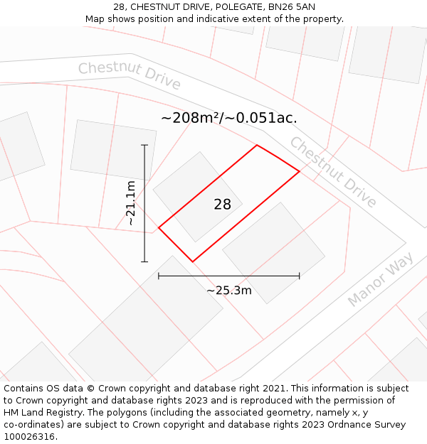 28, CHESTNUT DRIVE, POLEGATE, BN26 5AN: Plot and title map