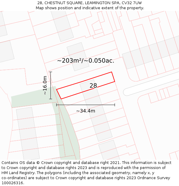 28, CHESTNUT SQUARE, LEAMINGTON SPA, CV32 7UW: Plot and title map