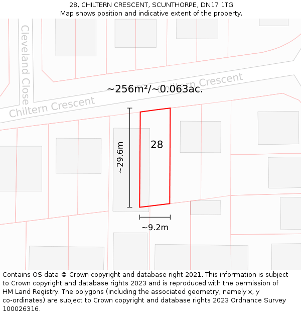 28, CHILTERN CRESCENT, SCUNTHORPE, DN17 1TG: Plot and title map