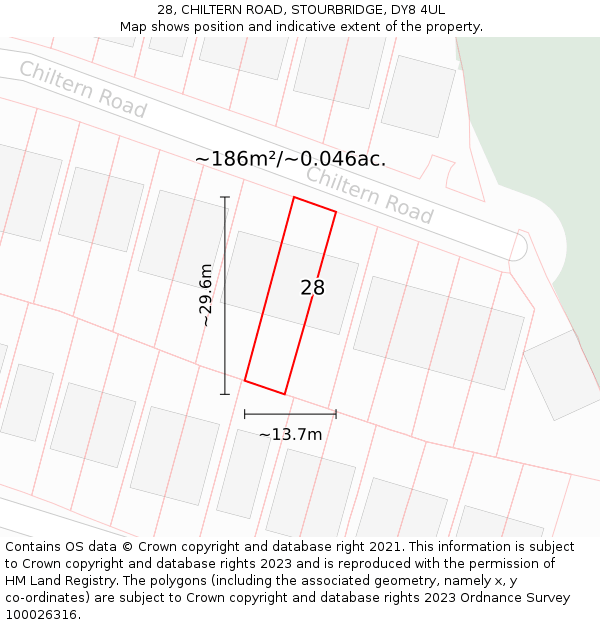 28, CHILTERN ROAD, STOURBRIDGE, DY8 4UL: Plot and title map