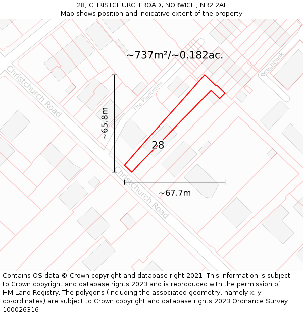 28, CHRISTCHURCH ROAD, NORWICH, NR2 2AE: Plot and title map