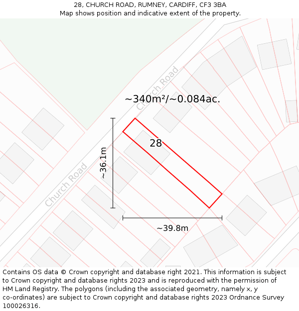 28, CHURCH ROAD, RUMNEY, CARDIFF, CF3 3BA: Plot and title map