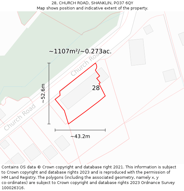 28, CHURCH ROAD, SHANKLIN, PO37 6QY: Plot and title map