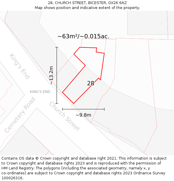 28, CHURCH STREET, BICESTER, OX26 6AZ: Plot and title map