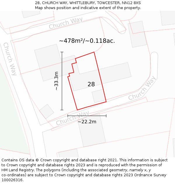 28, CHURCH WAY, WHITTLEBURY, TOWCESTER, NN12 8XS: Plot and title map