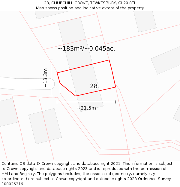 28, CHURCHILL GROVE, TEWKESBURY, GL20 8EL: Plot and title map