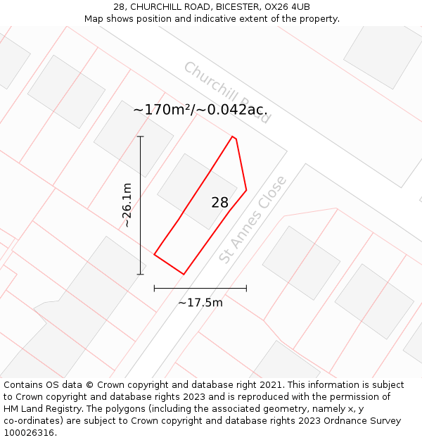 28, CHURCHILL ROAD, BICESTER, OX26 4UB: Plot and title map
