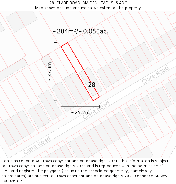 28, CLARE ROAD, MAIDENHEAD, SL6 4DG: Plot and title map