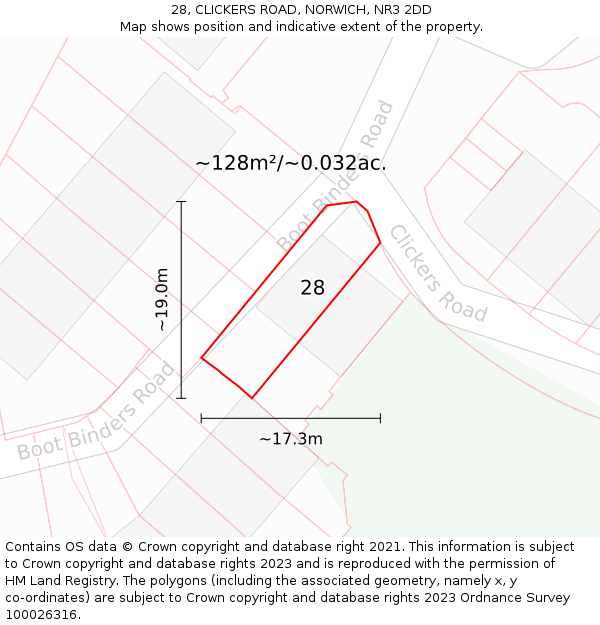28, CLICKERS ROAD, NORWICH, NR3 2DD: Plot and title map