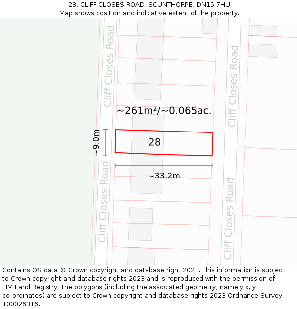 28, CLIFF CLOSES ROAD, SCUNTHORPE, DN15 7HU: Plot and title map