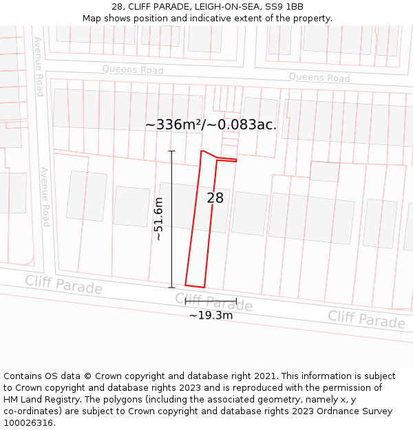 28, CLIFF PARADE, LEIGH-ON-SEA, SS9 1BB: Plot and title map