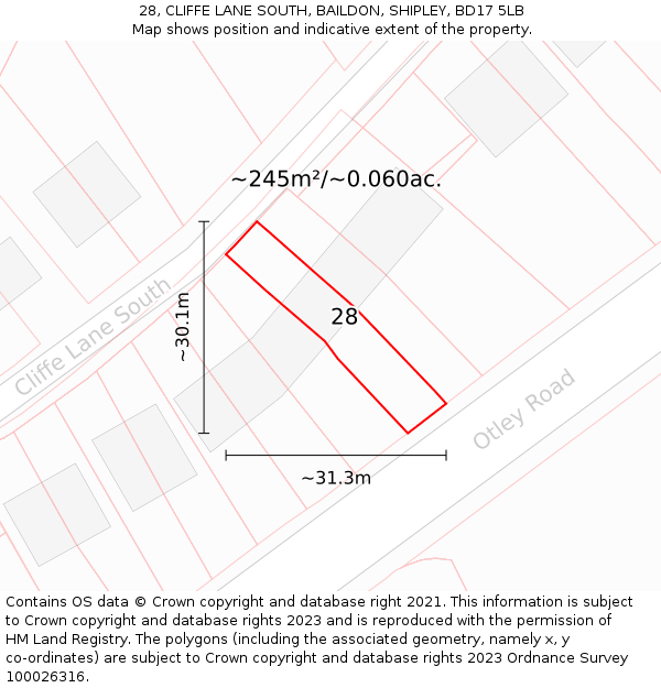 28, CLIFFE LANE SOUTH, BAILDON, SHIPLEY, BD17 5LB: Plot and title map