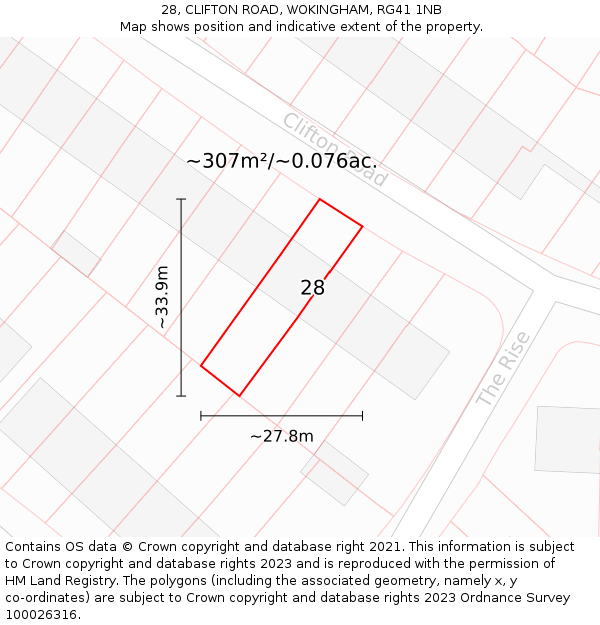 28, CLIFTON ROAD, WOKINGHAM, RG41 1NB: Plot and title map
