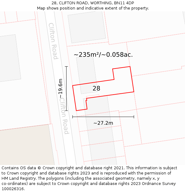 28, CLIFTON ROAD, WORTHING, BN11 4DP: Plot and title map